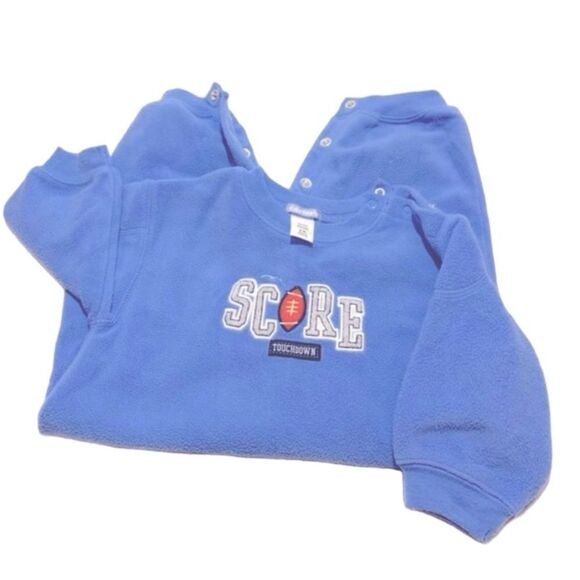 CARTERS | Blue FOOTBALL Infant Boys Fleece Jumpsuit Romper - Picture 2 of 5